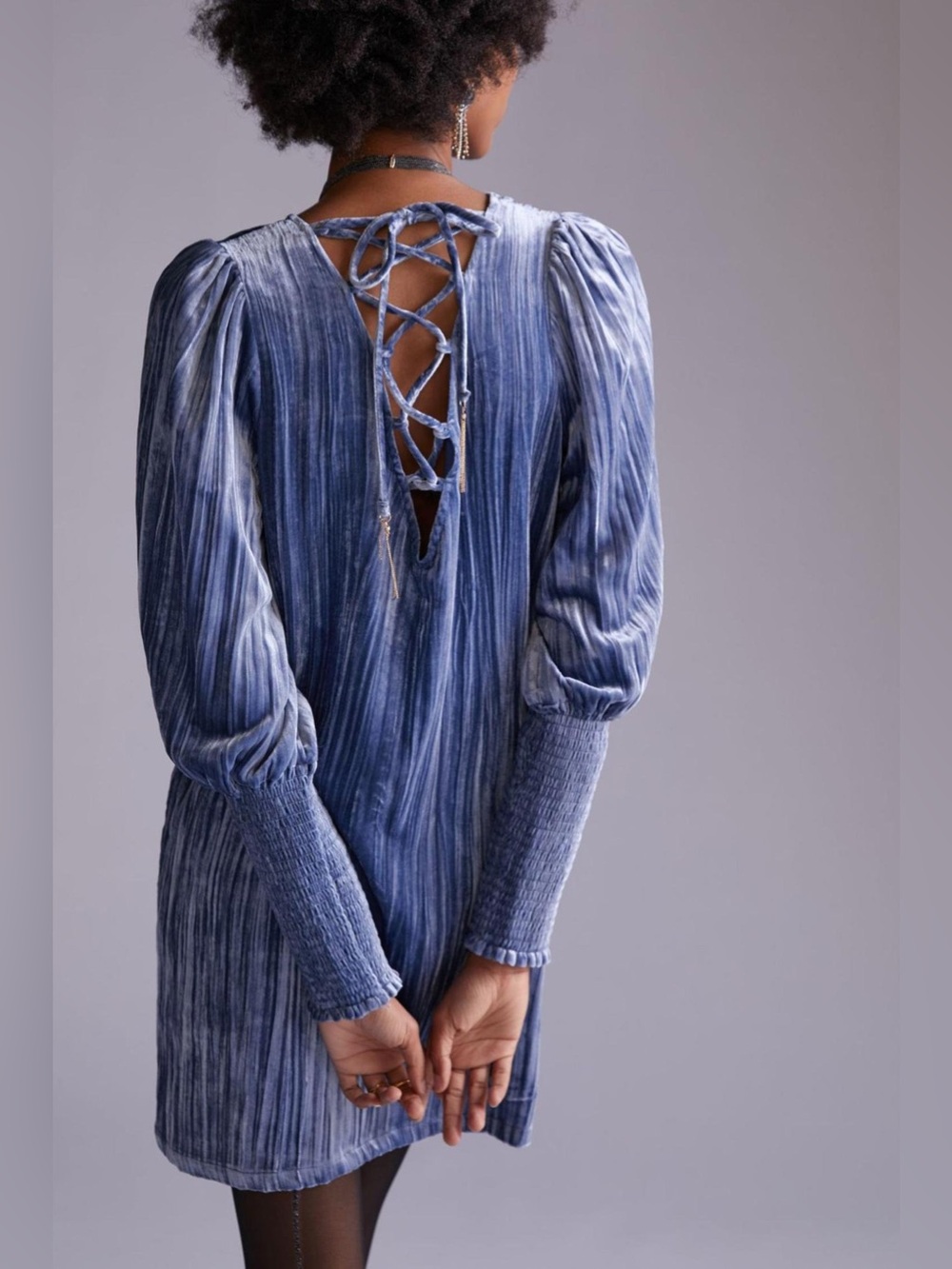 Anthropologie Velvet Shift Mini Dress Slate 16